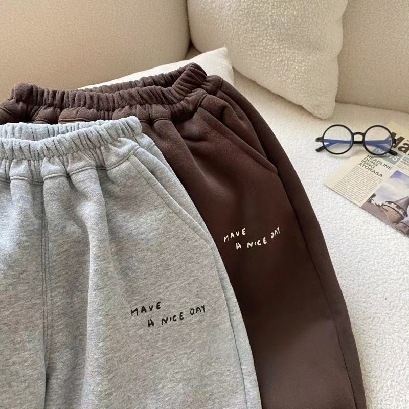 Boys' sports long pants for autumn, spring and autumn new one-piece fleece pants, hand-painted dog, baby, children's clothing, baby stylish pants Specification drawing