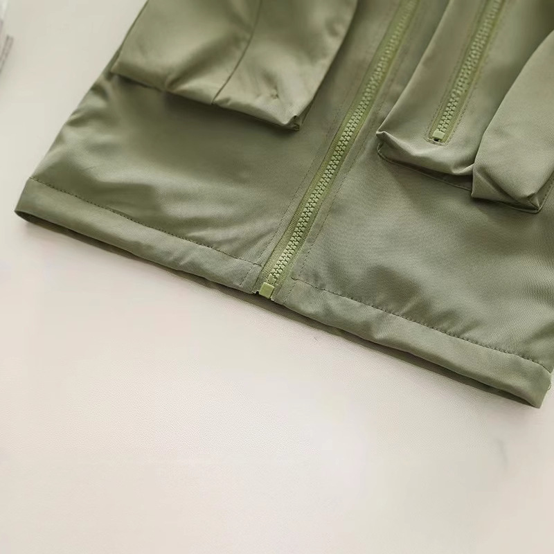 Boys' coat 2023 New winter children's work jacket, military green, whitening, fleece patchwork, high-end Korean style, trendy Application Scenario