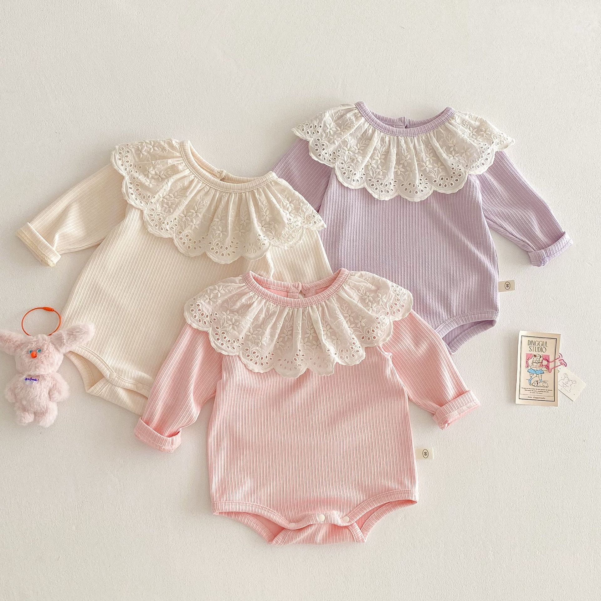 Baby Super cute flatbed dress 2025 New Spring Baby lace collar one-piece dress, solid color ribbed baby coat full figure