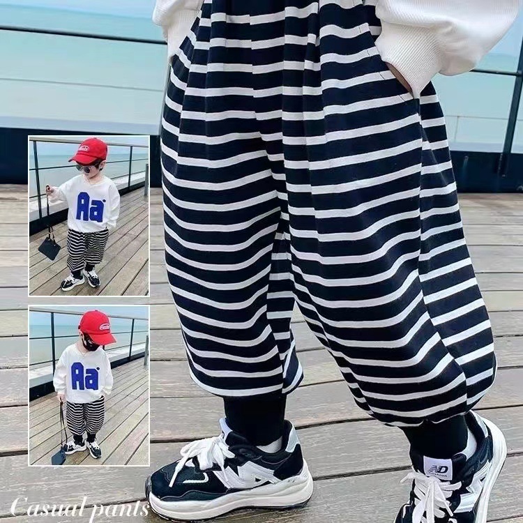 Boys' pants, baby striped sweatpants, worn outside 2023 new style children's cool Harem pants, casual sports long pants, trendy details Picture