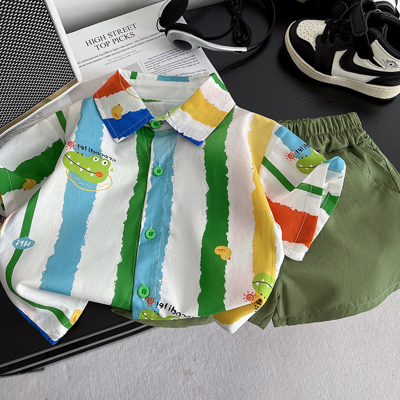 Boys' Set 2025 New Summer Children's Cartoon Shirt and Shorts Two-piece set, Baby pure cotton set, children's set details Picture