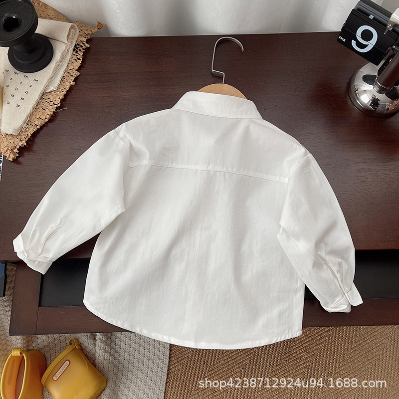 Boys' pure cotton shirt for spring and autumn 2025 new style, cartoon and fashionable thin shirt for children and babies, long-sleeved top, trendy details Picture