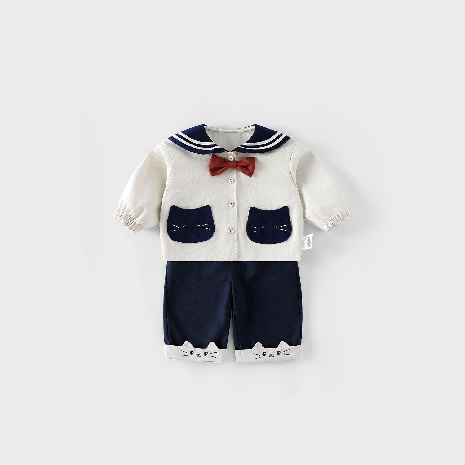 Girls' cat Coat 2025 New Autumn Baby Navy style contrasting color top Stylish Korean-style patchwork casual pants full figure