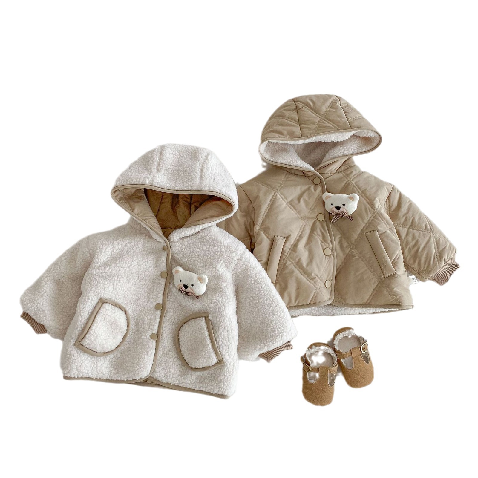 Children's double-sided cotton-padded jacket, 0-5 years old winter boys' fashionable cartoon bear smiling face thick warm coat AY667 Item Picture