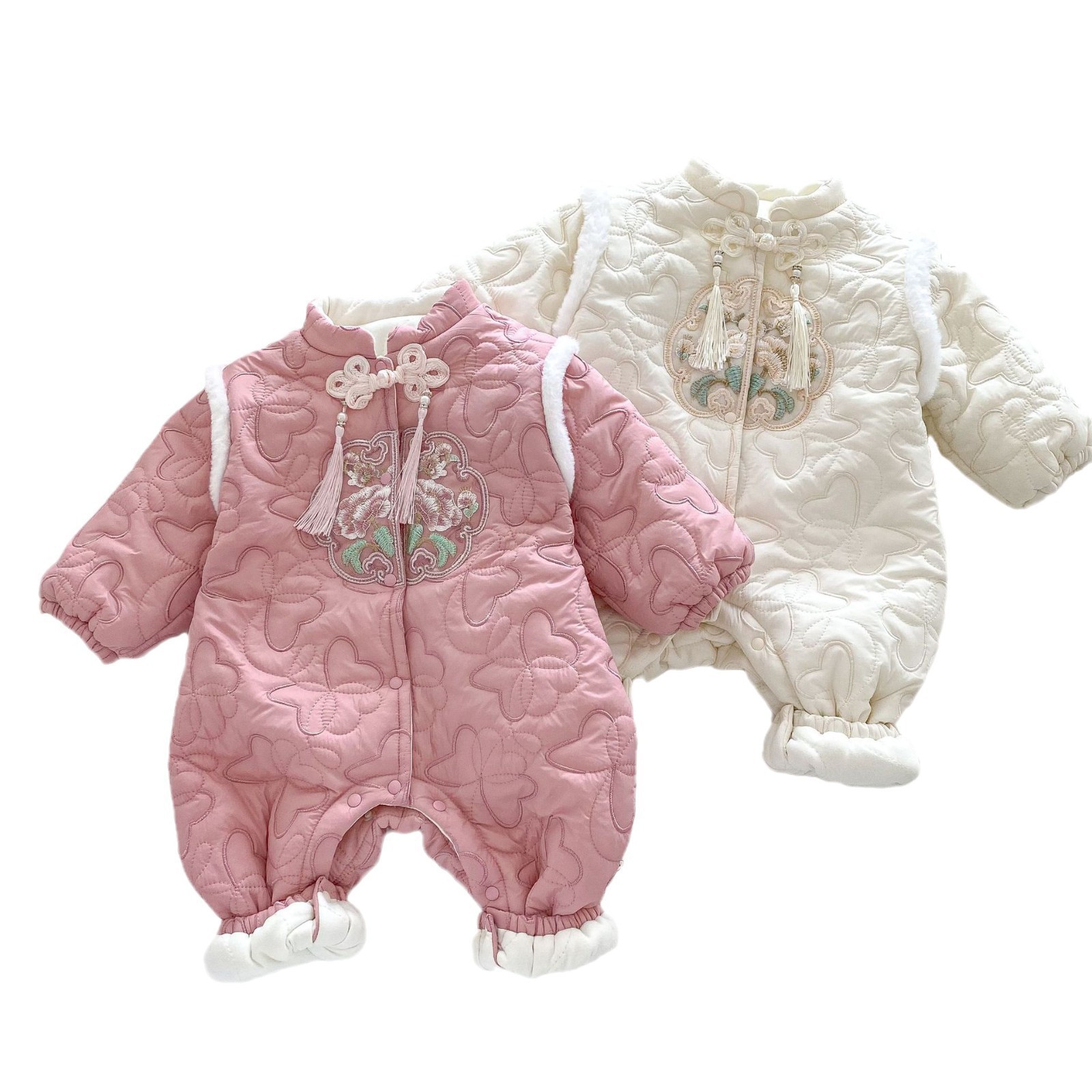 Baby retro New Year greeting dress, Winter A-class baby super cute cotton-padded jumpsuit, embroidered thickened first birthday dress AL736 Item Picture