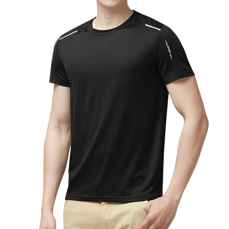 Cross-border summer breathable quick-drying solid color sporty casual printed round-neck plus-size men's T-shirt ice silk short T-shirt for men Specification drawing