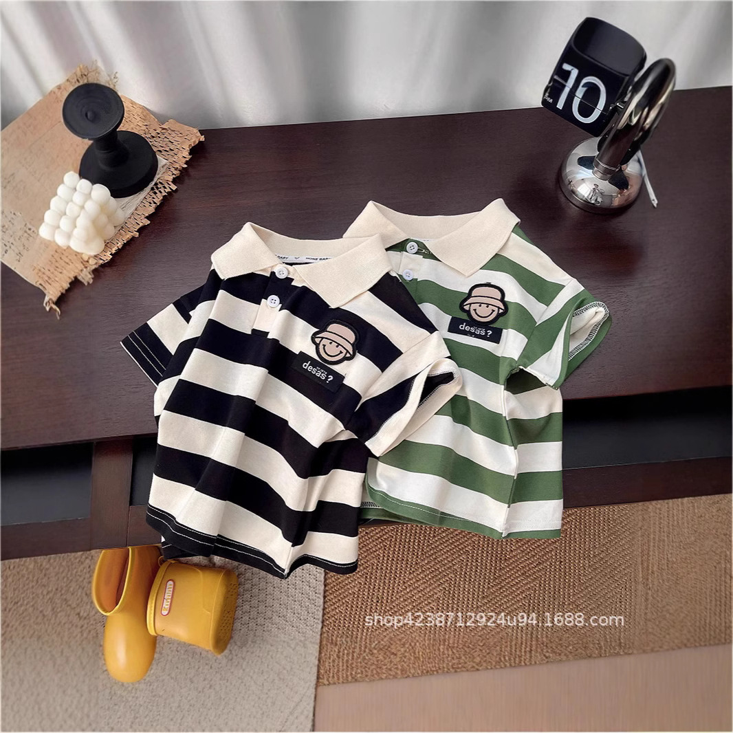 Boys' Summer Set 2025 New Style Stylish short-sleeved striped Polo shirt Cool Little boy Summer two-piece set trendy Specification drawing