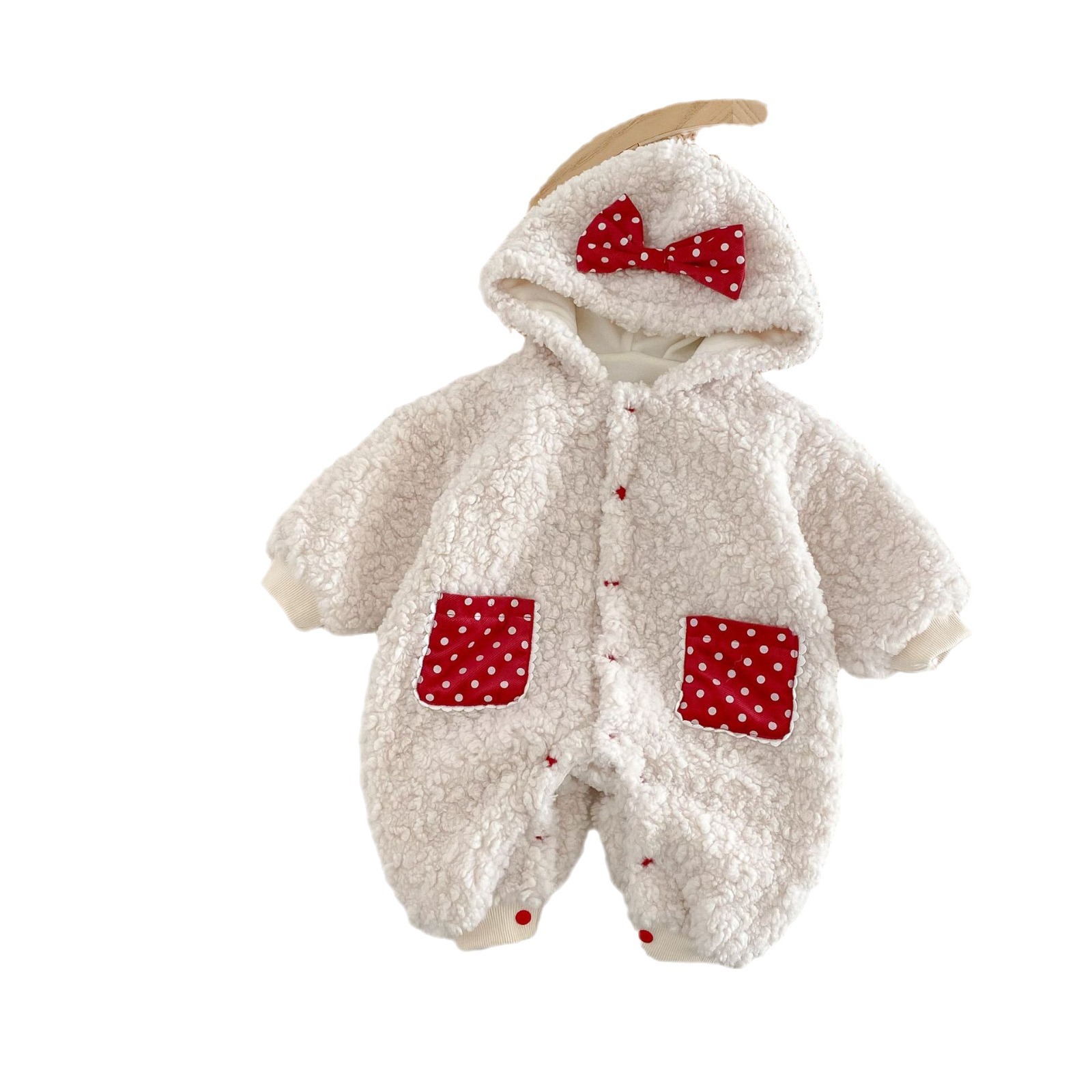 Winter Girl's long-sleeved hooded climbing suit for 0-2 years old, cute furry and fleece warm one-piece flatbed coat AL152 Item Picture
