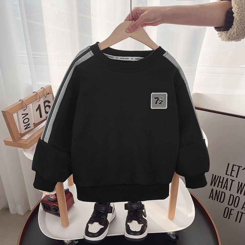 KC72 Standard Set Black new children's clothing for boys, Korean-style stylish small and medium-sized children's sweatshirt and sweatpants two-piece set details Picture