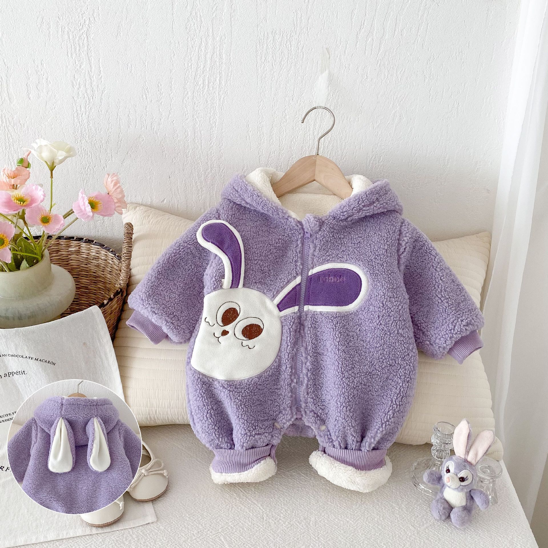 Baby super cute one-piece suit, 0-2 years old winter girl baby with fleece crawling suit, baby clothes, first birthday dress trend AL716 full figure