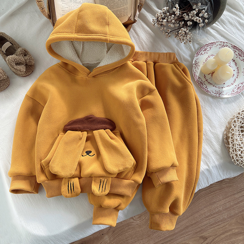 New children's autumn and winter sports set: Cute cartoon thickened, fleece and fig-like cat set, casual two-piece sweatshirt Specification drawing