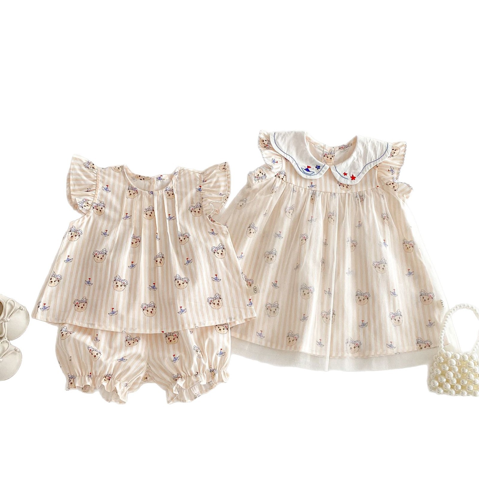 Girls' cartoon net gauze dress 2025 new summer girls' baby sailing bear dress Trendy children's Korean-style dress Item Picture