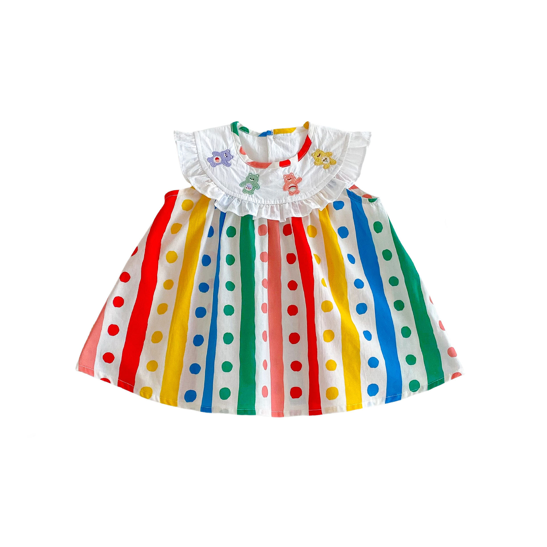 Girls' polka dot vest dress 2025 New summer baby embroidered bear dress Trendy baby striped wrap dress Item Picture