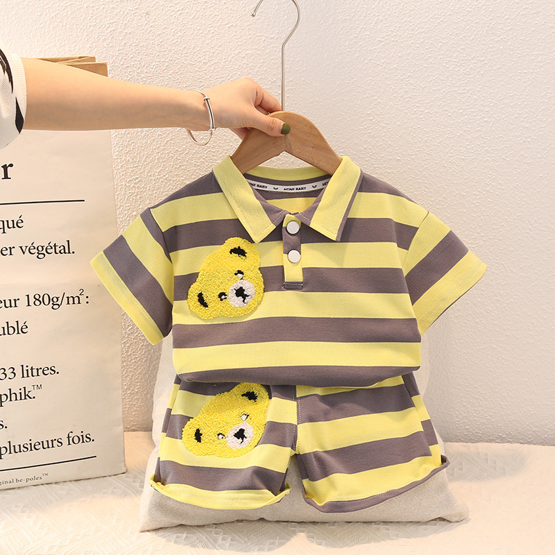 Boys' summer clothing, children's clothing, baby short-sleeved fashionable set, stylish and sporty two-piece set, new trendy for children aged 1 to 4 Item Picture