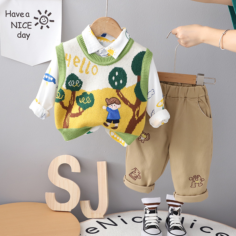 Baby clothes for spring and autumn outings, sweaters, cute and super adorable little boy sets, two-piece one-year-old boy autumn outfits details Picture