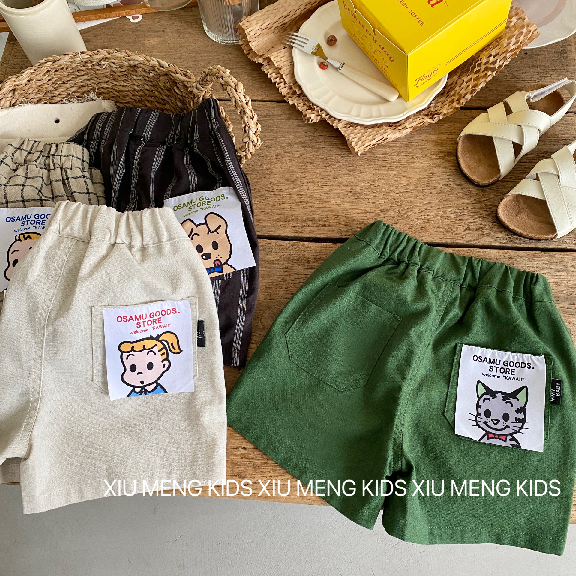 Children's patchwork casual pants for 2-7 years old, summer boys' Korean striped shorts, girls' fashionable checked pants, trendy BK096 full figure