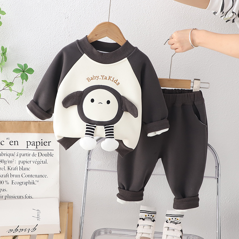 Boys' one-piece fleece autumn and winter set: 1-year-old baby winter clothes 3 Cool baby clothes 2 Children's fleece two-piece set 5 Trendy Specification drawing