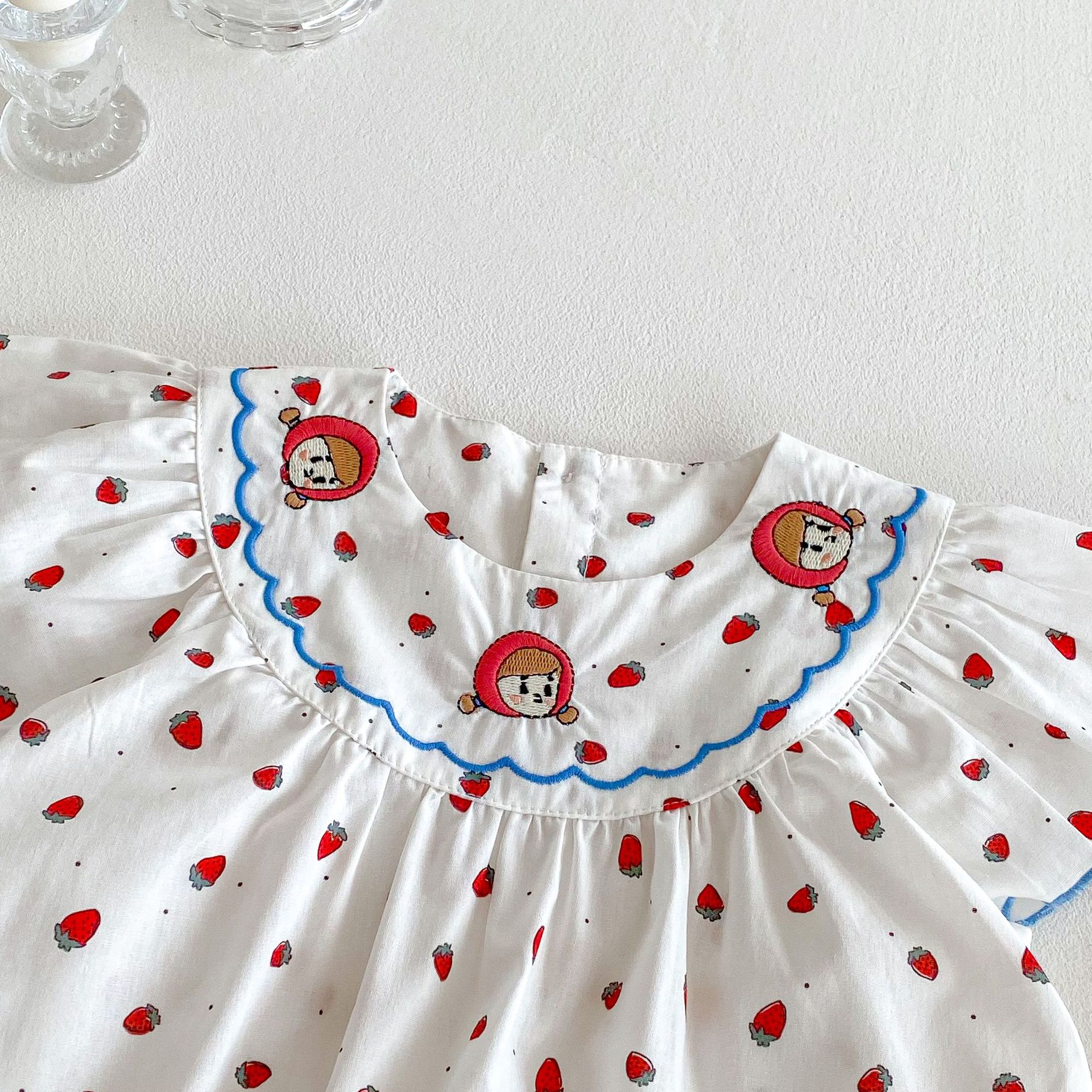 Baby strawberry-wrapped bottom coat 2025 New style baby embroidery cartoon little girl dress for the first birthday of a newborn in the fashion trend Application Scenario