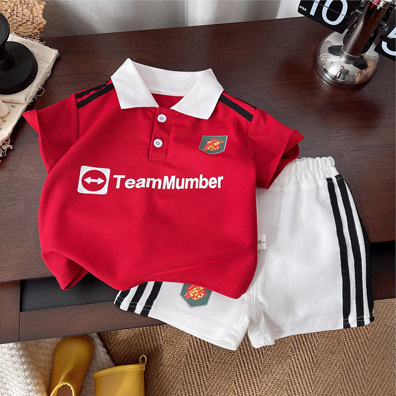 Baby Summer Set 2025 Summer Sports New style Children's stylish short-sleeved Boys' two-piece football clothes details Picture