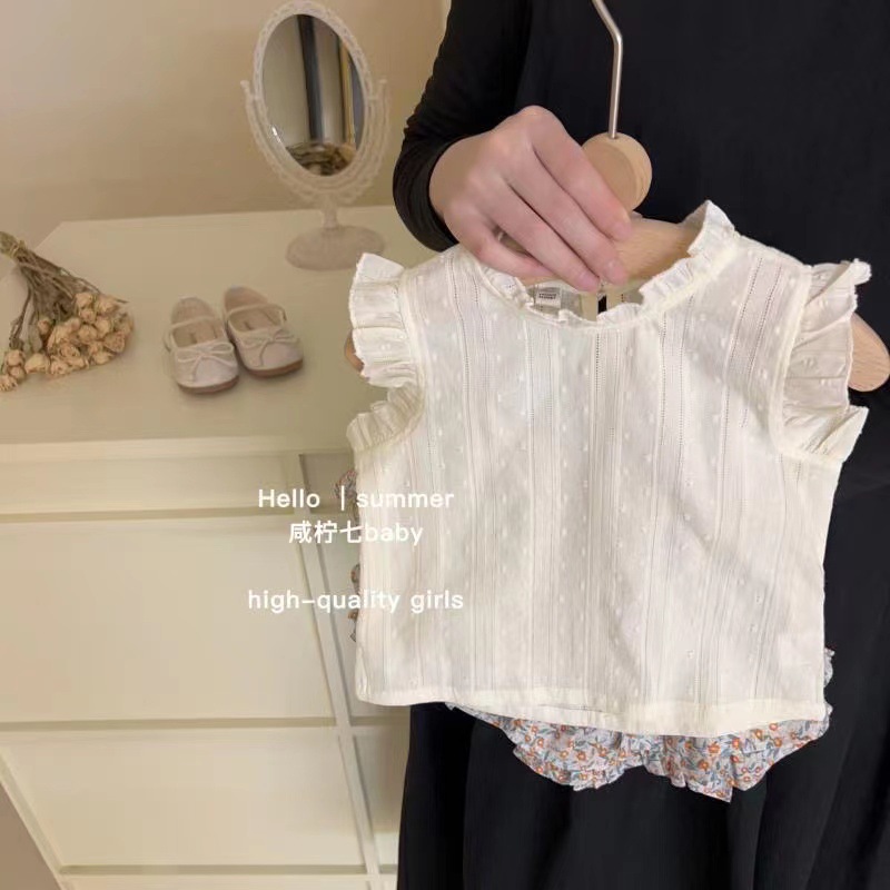 Fashionable girls' clothing set, stylish summer children's floral pants, Korean-style children's clothing, jacquard pants and skirt set, baby summer clothing details Picture