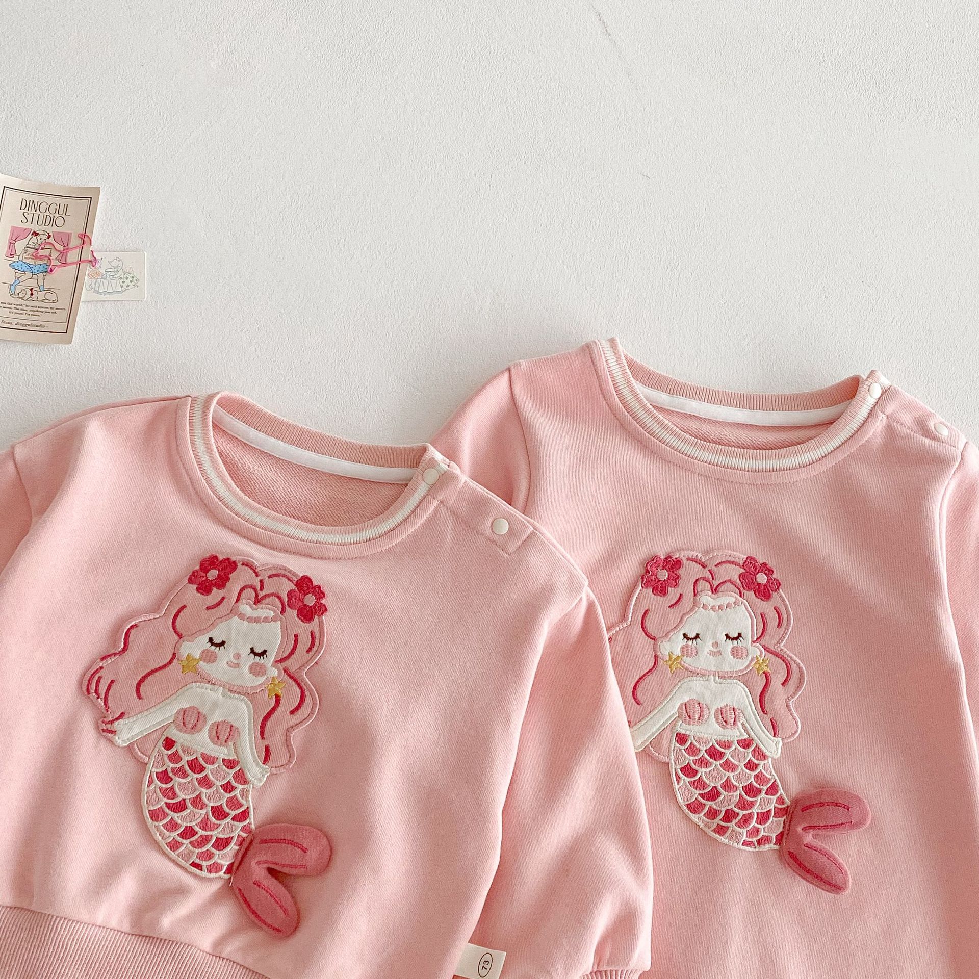 Baby Mermaid jumpsuit 2025 New Spring Baby patchwork cartoon Hayi First Birthday dress Spring crawling dress Specification drawing