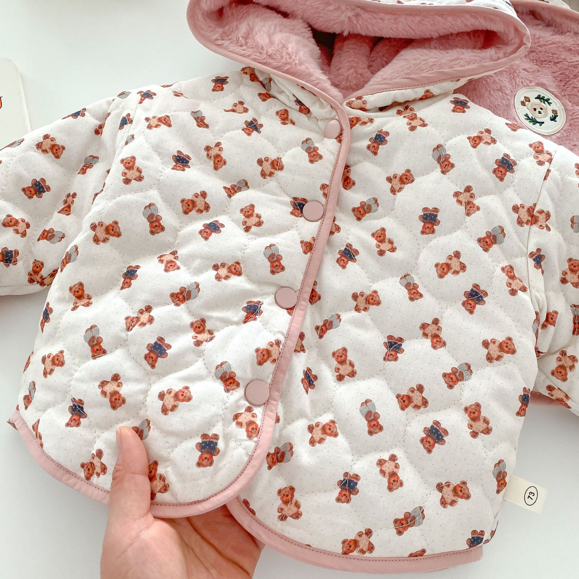 Girls' fashionable cotton-padded clothes, double-sided stylish coats for winter girls aged 0-5, children's full-printed bear winter clothes AY694 Specification drawing