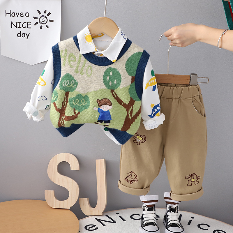 Baby clothes for spring and autumn outings, sweaters, cute and super adorable little boy sets, two-piece one-year-old boy autumn outfits Item Picture