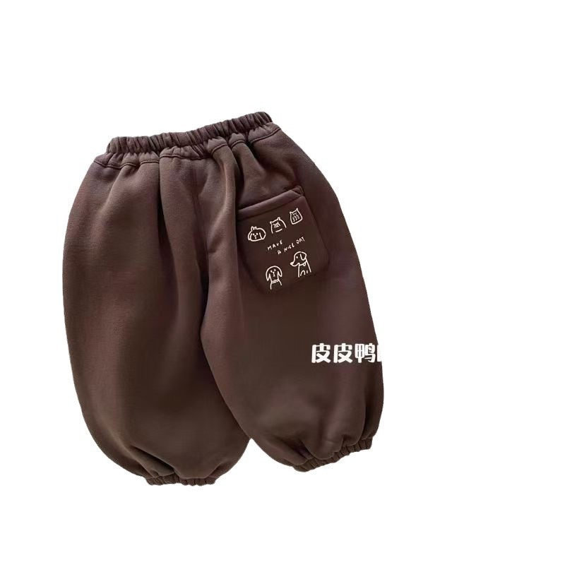 Boys' sports long pants for autumn, spring and autumn new one-piece fleece pants, hand-painted dog, baby, children's clothing, baby stylish pants Item Picture