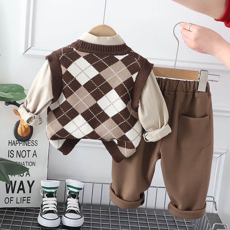 New 2023 Boys' Spring Outfit Set, Stylish Girls' sweater, school style three-piece set, Spring and autumn trend for infants and children Specification drawing