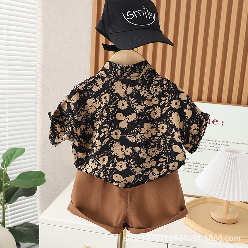 Summer Chiffon cotton shirt short-sleeved 2023 Breathable new style for children and boys Korean summer shorts two-piece set Specification drawing