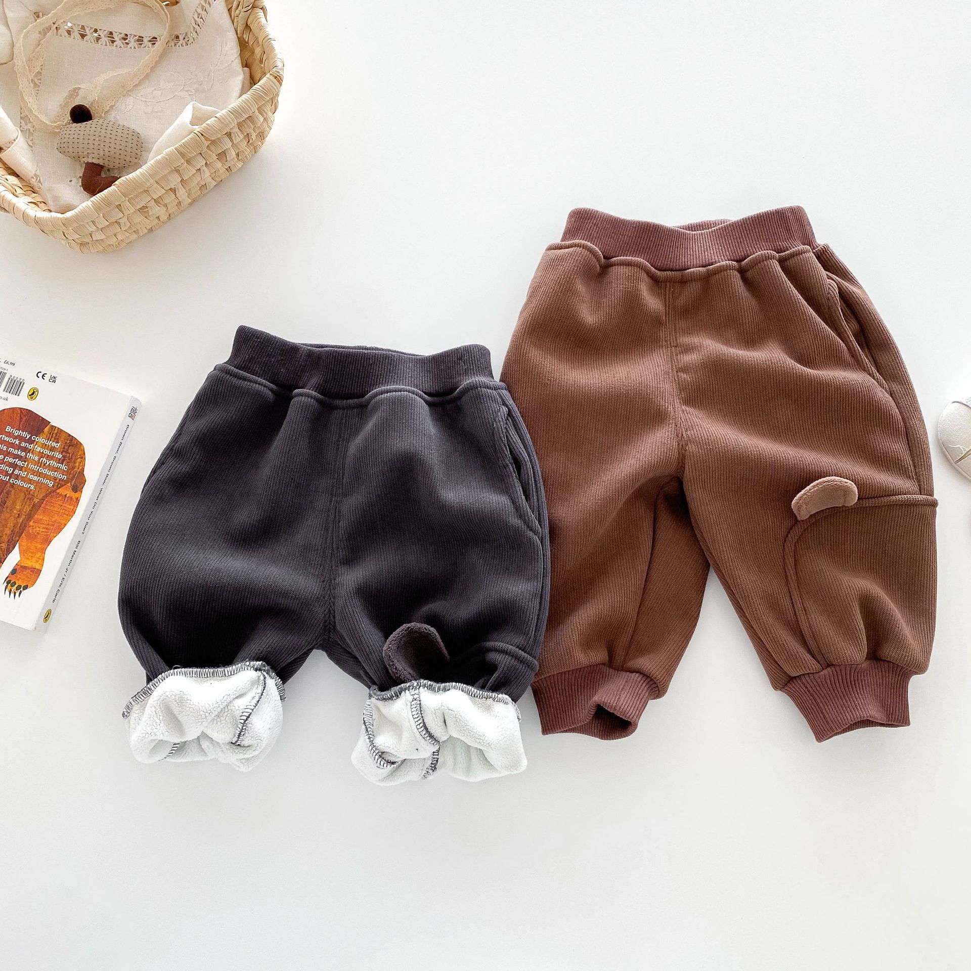 Children's thickened casual pants, 0-5 years old, winter boys' three-dimensional ear protection pants, girls' fleece pants, Zichao AK474 details Picture