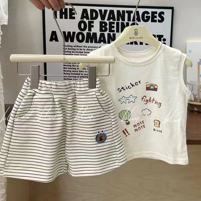 Baby Set 2024 Summer Boys' Vest Set, stylish and thin cartoon two-piece set for little boys full figure