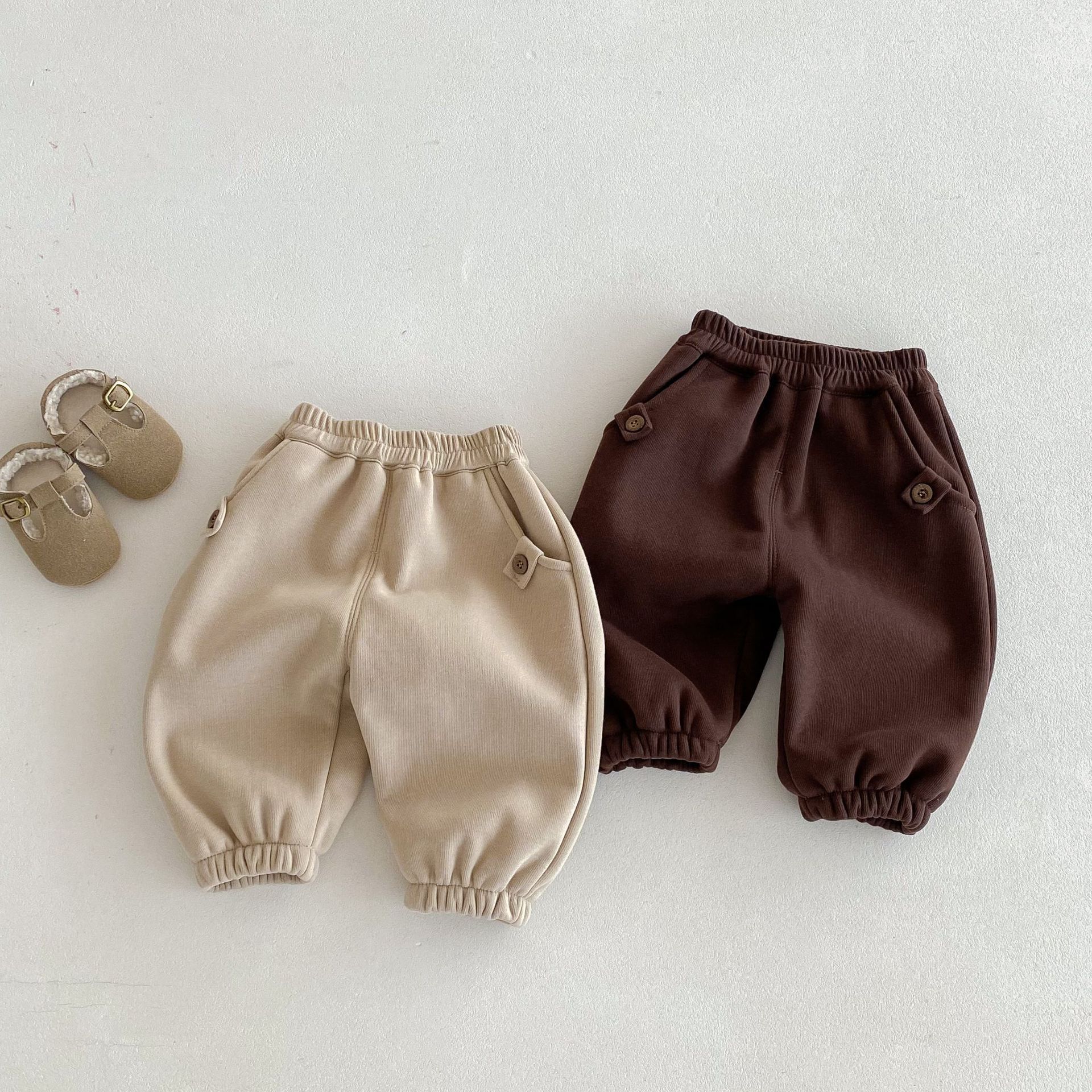 Children's fleece casual pants, 0-5 years old winter boys' solid color Korean-style sportswear pants, baby thickened winter clothing trend AK242 full figure