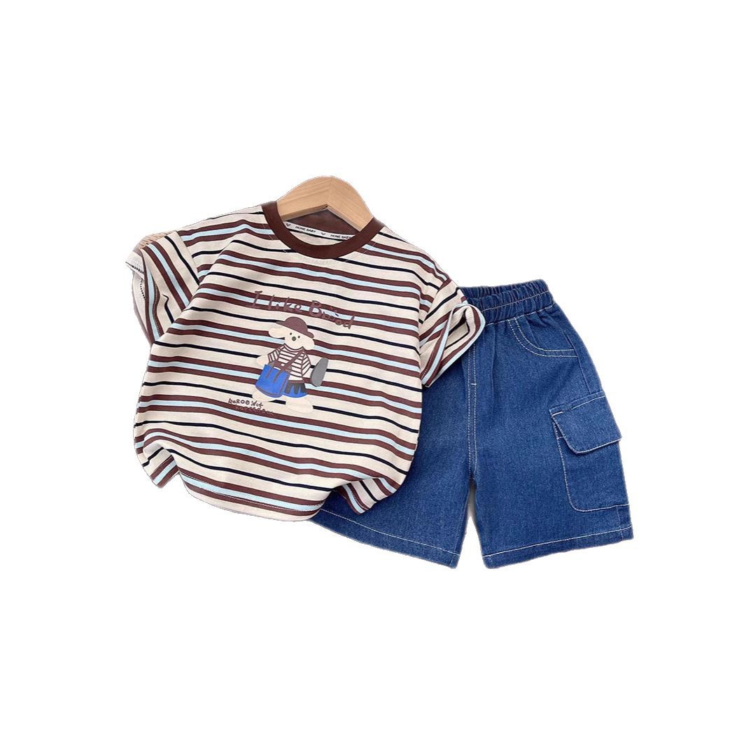 Wholesale trend of new summer 2025 boys' and girls' cartoon two-piece sets, smiling short-sleeved two-piece sets, fashionable Korean style children's clothing Item Picture