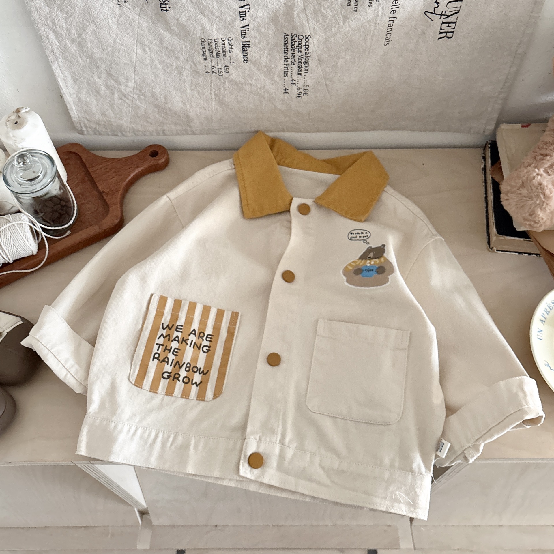 Boys' Spring and summer lapel color-blocking coat 2025 New style children's cartoon printed windbreaker Baby cute jacket top full figure