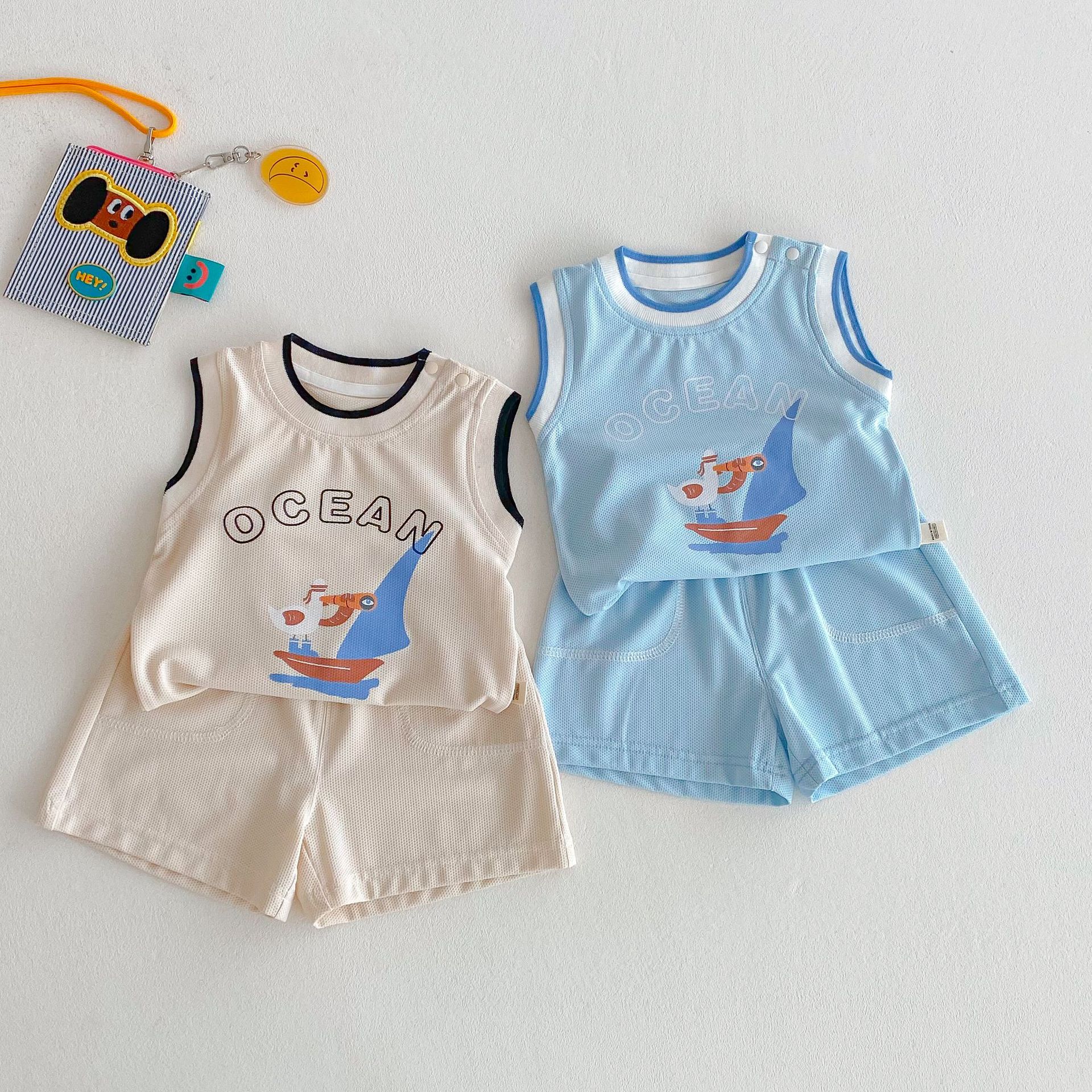 Children's Sports Set 2025 New Summer Boys' Korean Cartoon Breathable backrest Trendy Solid Color Shorts Two-piece set Application Scenario
