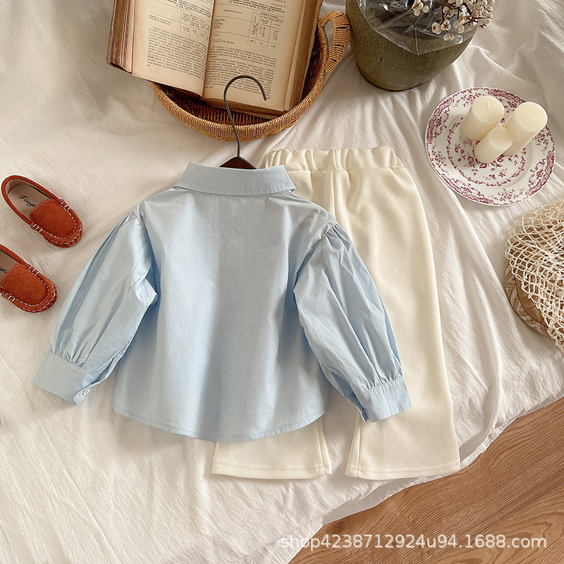 2025 New stylish and fashionable children's shirt, flared pants, girl and baby set, spring two-piece clothing for spring and autumn Specification drawing