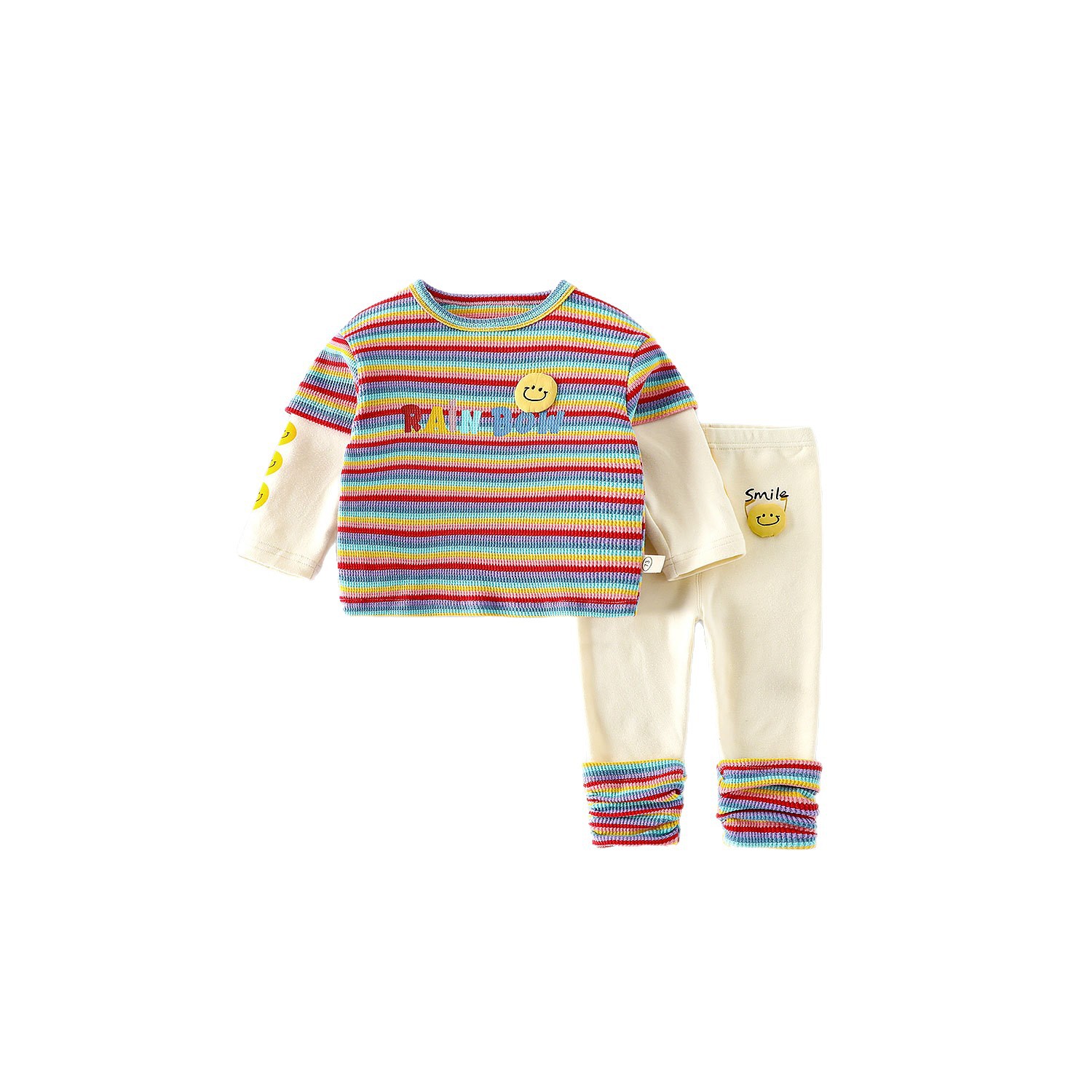 Children's striped set 2025 New autumn Girls' holiday Two-piece smiling T-shirt Baby leggings two-piece set trendy Item Picture