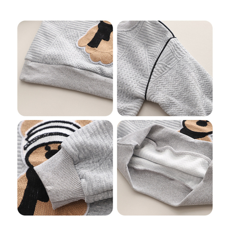 A new, stylish two-piece set of long-sleeved hoodies for children's spring and autumn wear, made of pure cotton in solid colors and without hats Specification drawing