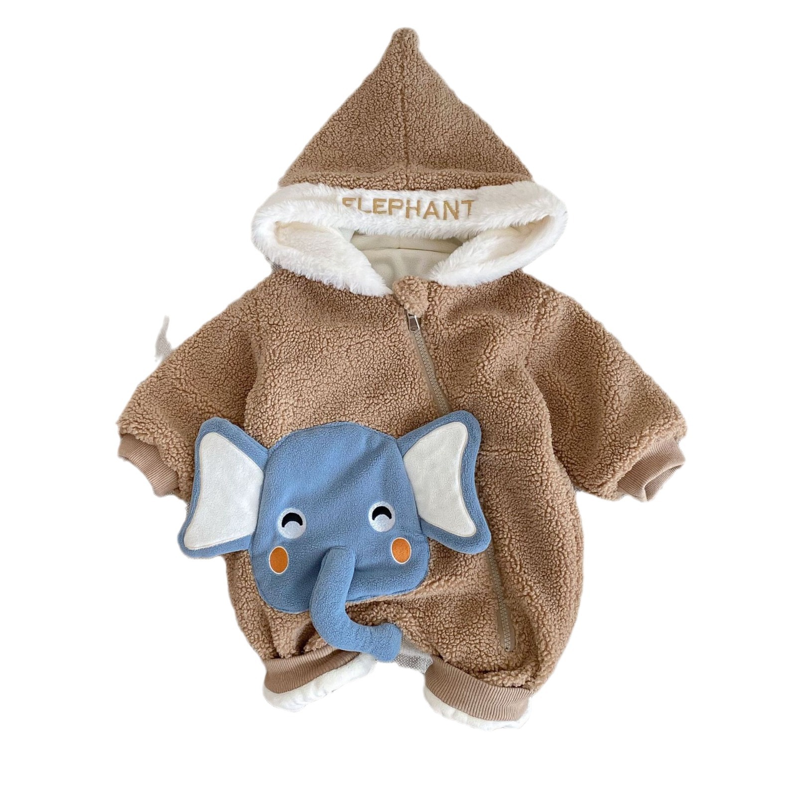 Baby super cute fleece crawling suit, 0-2 years old winter baby cartoon hooded furry one-piece suit, baby clothes AL33 Item Picture