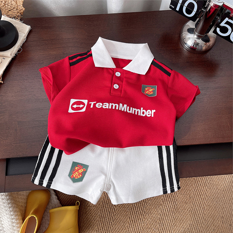 Baby Summer Set 2025 Summer Sports New style Children's stylish short-sleeved Boys' two-piece football clothes full figure