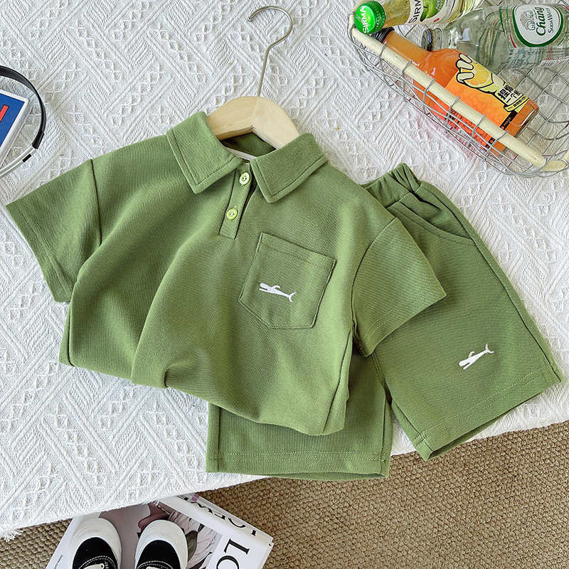 Children's POLO collar set, stylish boys' and children's casual two-piece set, summer loose two-piece sportswear set details Picture