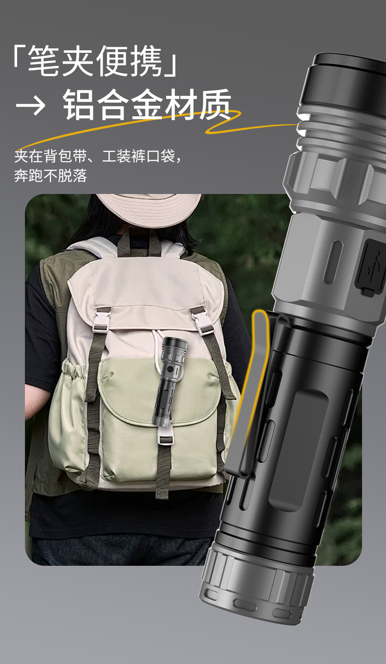X118 Aluminum flashlight, USB charging, aluminum alloy flashlight, high-brightness long-range white laser flashlight, COB strong light flashlight - hold it together for home and outdoor use pic 8