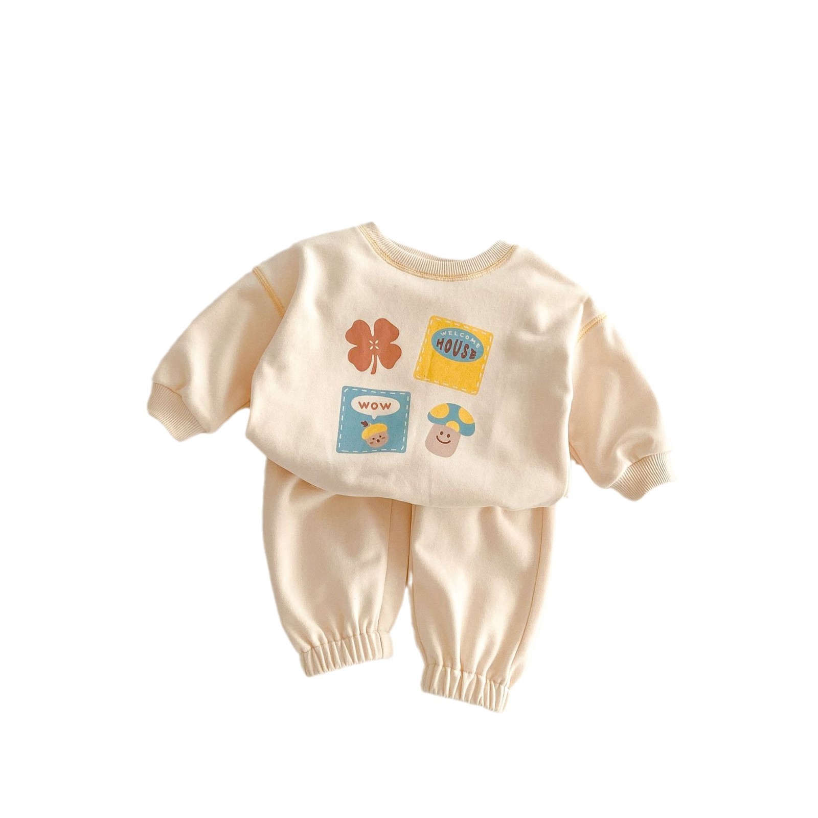 Children's Cartoon Set 2025 New Spring Boys' letter hoodie, Trendy Baby solid color sweatpants, Girls' Two-piece set Item Picture