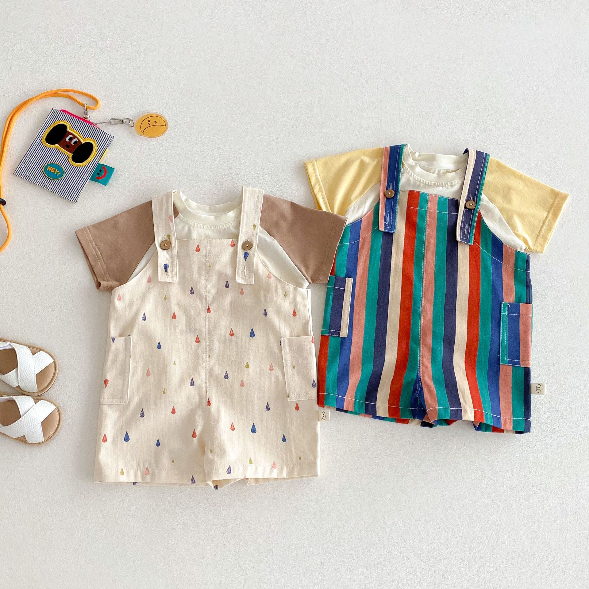 Baby striped overalls 2025 new style Summer girls' fashionable casual pants Baby raindrop pants Trendy children's summer wear Specification drawing