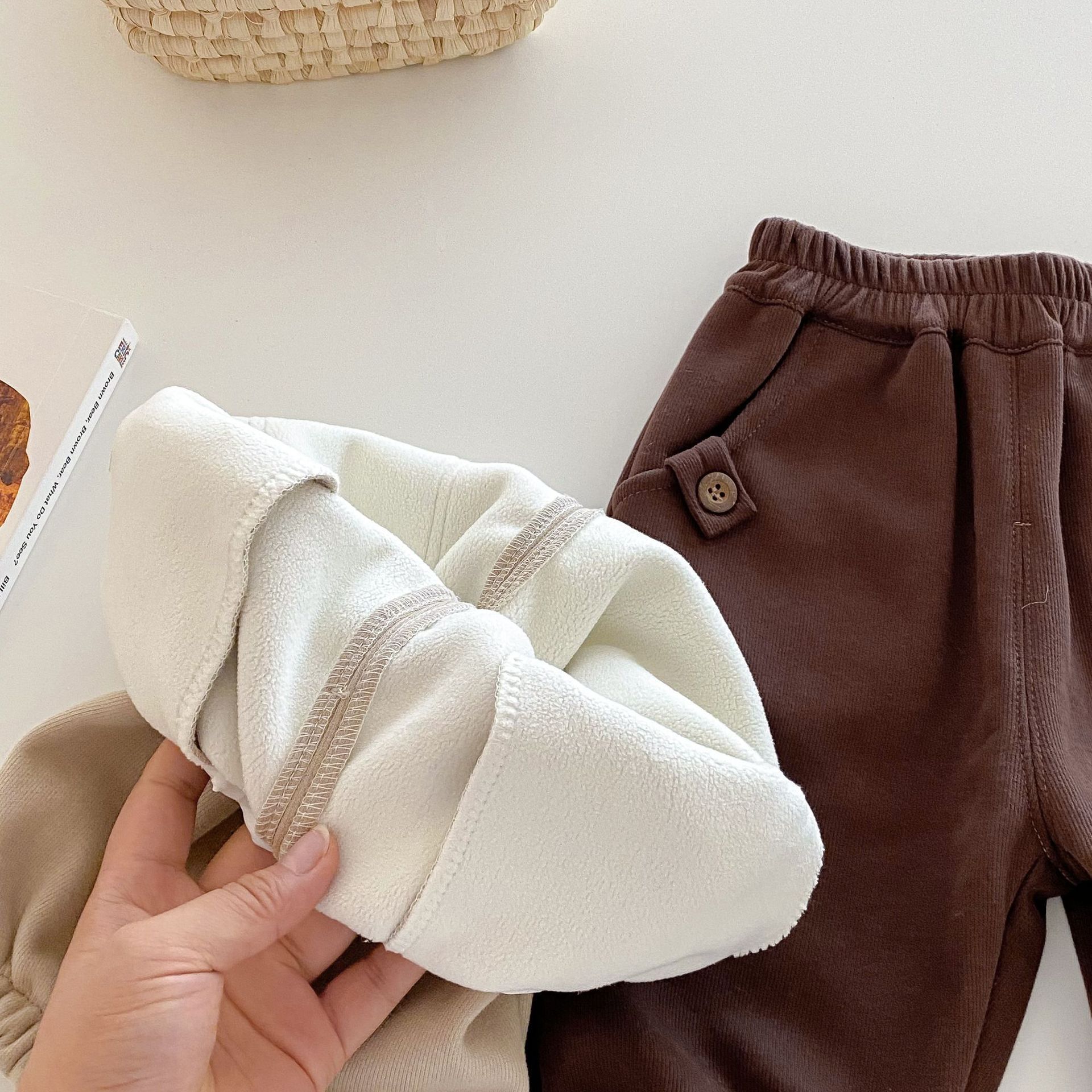 Children's fleece casual pants, 0-5 years old winter boys' solid color Korean-style sportswear pants, baby thickened winter clothing trend AK242 Specification drawing