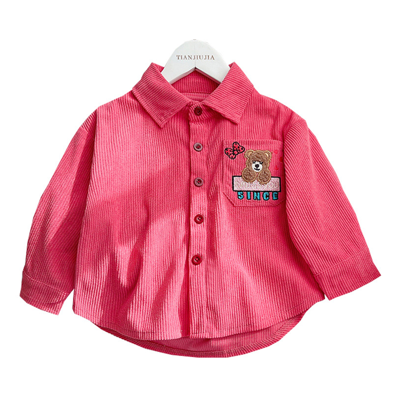 Girls' long-sleeved spring and autumn shirts, Korean-style corduroy shirts for small and medium-sized children, fashionable children's autumn top coats, trendy Item Picture
