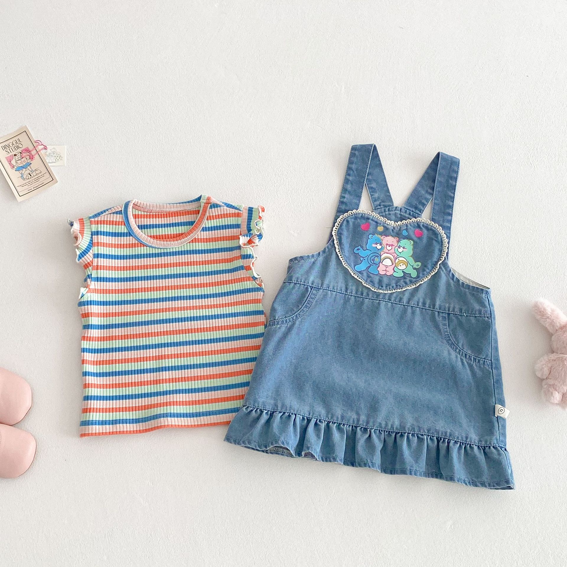 Girls' striped T-shirt 2025 new style children's summer clothing Huzhou Zhili Children's Clothing Summer baby rainbow striped vest thin full figure