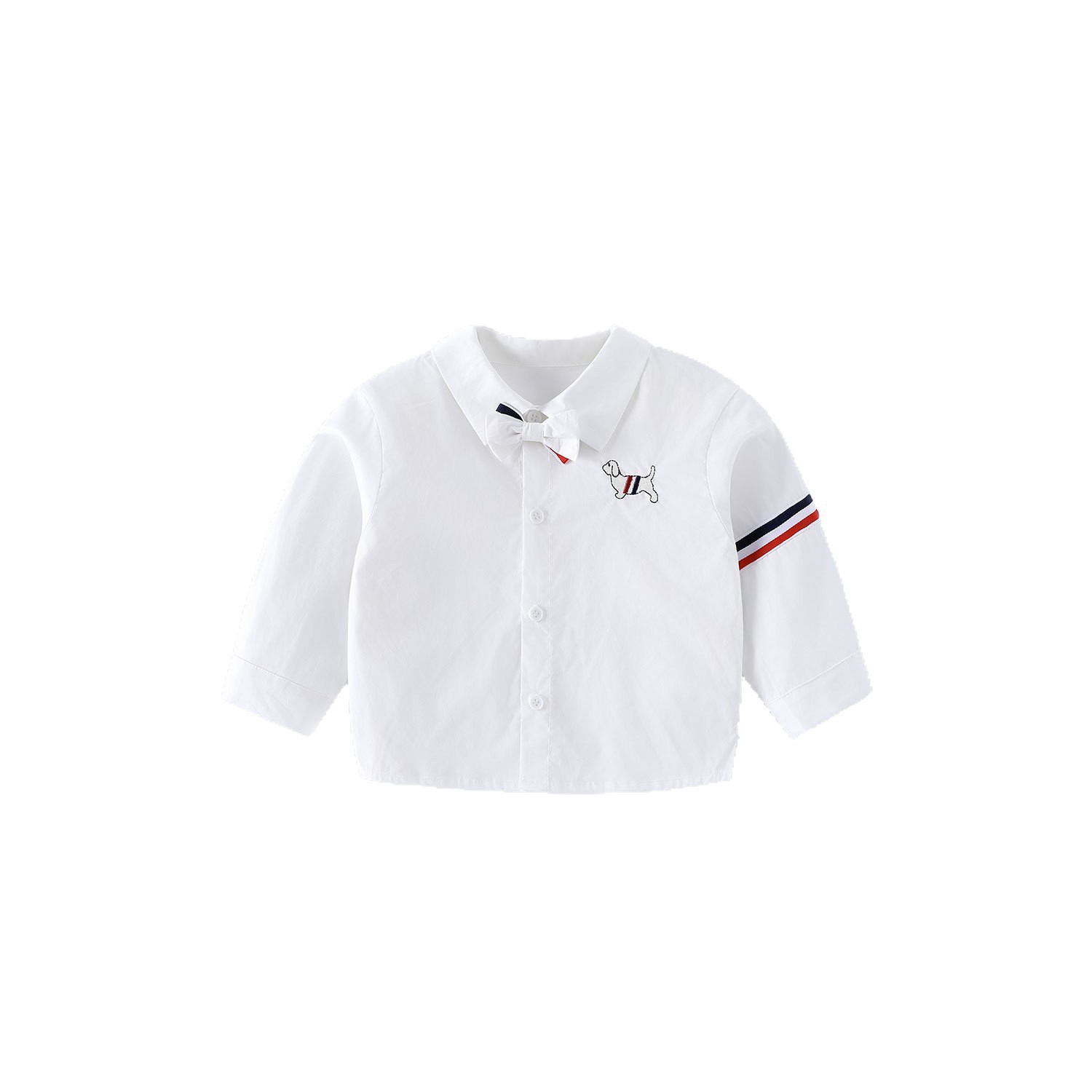 Children's embroidered shirt 2025 New autumn school style Boys' Korean-style bow tie ribbon shirt Trendy baby autumn wear Item Picture