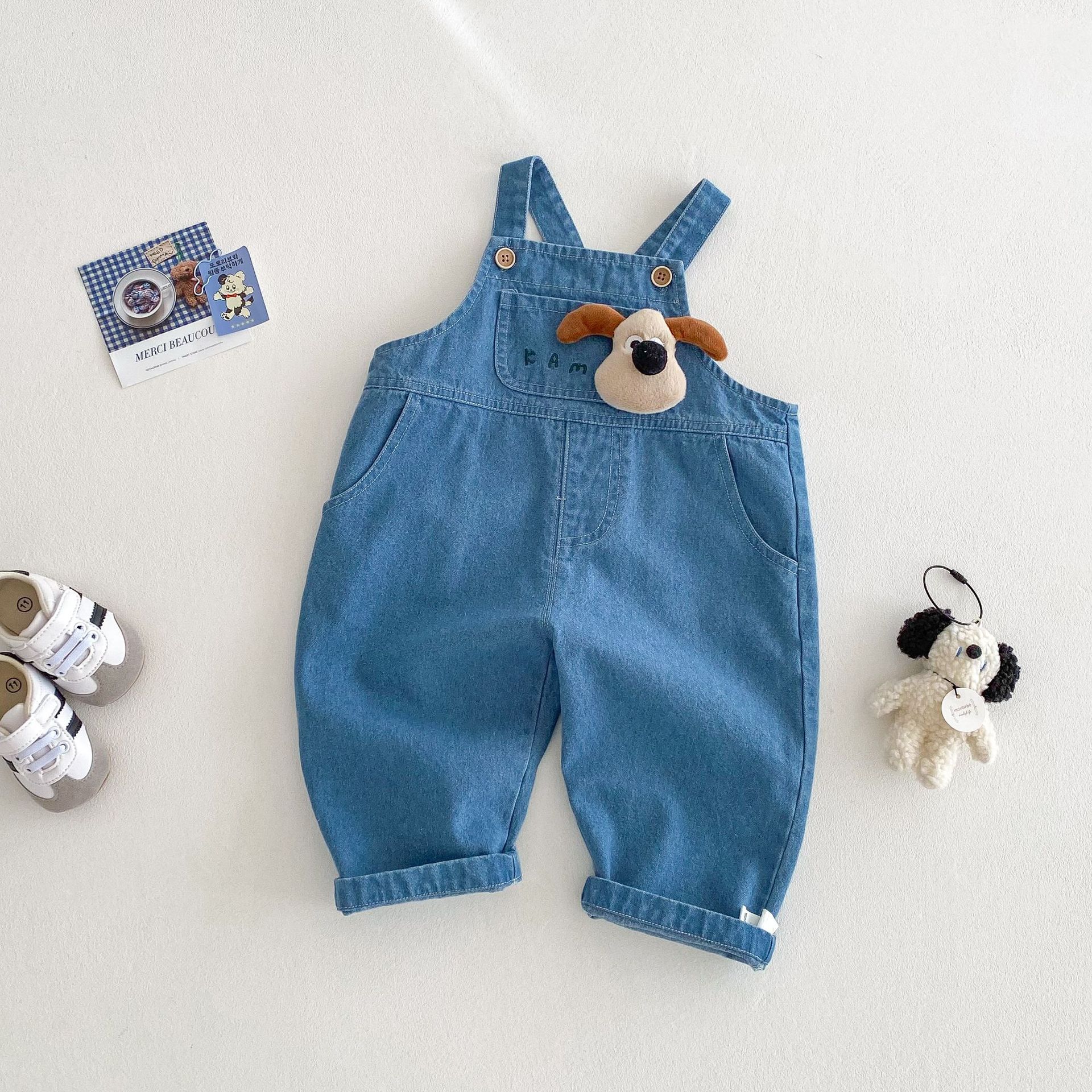 Children's cartoon overalls, 0-5 years old spring boys' fashionable Korean soft jeans, baby pants trend AK453 full figure